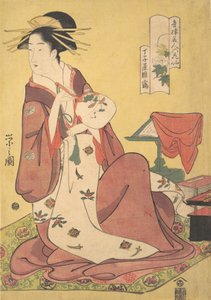 De courtisane Hinazuru van het Chojiya bordeel, uit de serie Schoonheden..., ca. 1795 door Hosoda Eishi