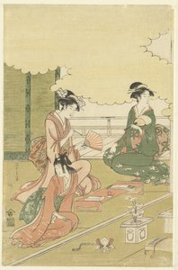 Vrouwen in een openlucht kamer door Hosoda Eishi