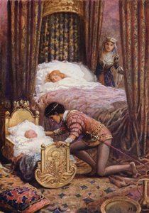 Hij boog zich voorover om de kleine baby te kussen uit 