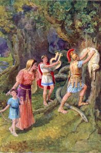 "Jason scheurde het vlies van de boomstam" (kleur litho) door Howard Davie
