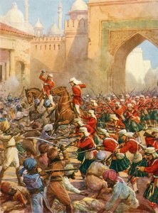 Sir Henry Havelock bij de bevrijding van Lucknow (kleur litho) door Howard Davie