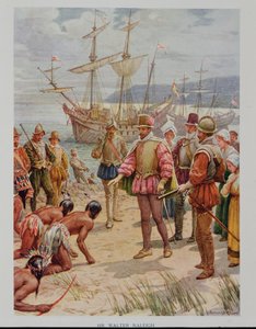 Sir Walter Raleigh (1552-1618) landt in Virginia