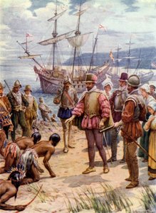 Sir Walter Raleigh, landend in Virginia door Howard Davie