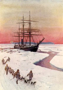 Het lossen van de "Terra Nova" in McMurdo Sound door Howard Davie
