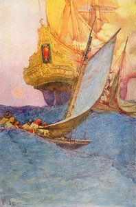 Een aanval op een galei, begin 20e eeuw door Howard Pyle
