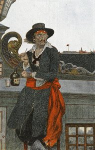 Kidd op het dek van de Adventure Galley, begin 20e eeuw (boekillustratie)