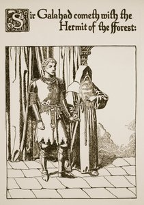 Sir Galahad komt met de kluizenaar van het bos, illustratie uit 