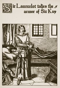 Sir Launcelot neemt de wapenrusting van Sir Kay, illustratie uit 