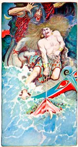 De visvangst van Thor en Hymir, uit Volkslegenden van de Zee, Harpers Magazine, 1902 door Howard Pyle