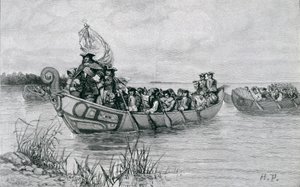 De landing van Cadillac, illustratie uit 