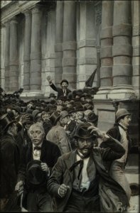 De stormloop van de New York Stock Exchange op 18 september 1873 door Howard Pyle