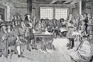 William Penn in overleg met de kolonisten, illustratie uit 