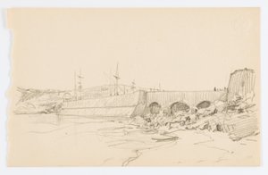 Zonder titel (Pier en strand) door Howard Russell Butler