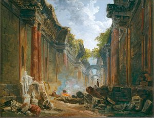 Vue imaginaire de la Grande Galerie en ruine - Verbeeldingsbeeld van de Grote Galerij in ruïnes ...