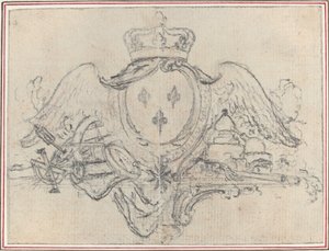 Wapens van de Koning van Frankrijk met Vleugels en Wetenschappelijke Instrumenten door Hubert Francois Gravelot
