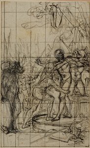 Vergrote studie voor een illustratie in Tacitus "Tiberius, of De zes eerste boeken van de Annalen", Boek 1, Deel 1.