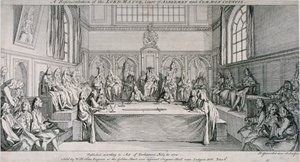 Vergadering in de Guildhall Council Chamber, City of London door Hubert Francois Gravelot
