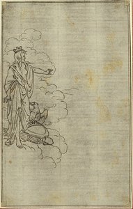 Studie voor Lucains "La Pharsale", Canto I, Staande vrouwenfiguur met kroon door Hubert Francois Gravelot