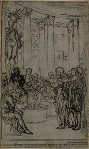Studie voor een illustratie in Tacitus "Tiberius, of De zes eerste boeken van de Annalen", Boek V, Vol. 3, 1e Studie door Hubert Francois Gravelot