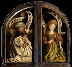 Erythraeïsche Sibylle en de Cumaeïsche Sibylle, van de buitenkant van de linker vleugel van het Gentse altaarstuk door Hubert & Jan van (1390 1441) Eyck