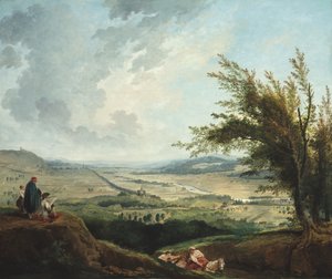 Een uitgestrekt landschap in de buurt van Parijs door Hubert Robert