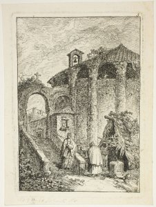Oude tempel, plaat vijf uit Les Soirées de Rome door Hubert Robert