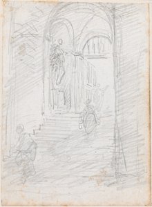 Figuren op een Monumentale Interne Trap [recto] door Hubert Robert