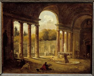 Fontein onder een portiek door Hubert Robert