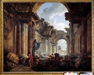 Denkbeeldig uitzicht op de Grand Galerie du Louvre in ruïnes door Hubert Robert