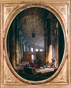 Interieur van de colonnade van Sint-Pieter, Rome, ten tijde van het conclaaf van 1769 door Hubert Robert
