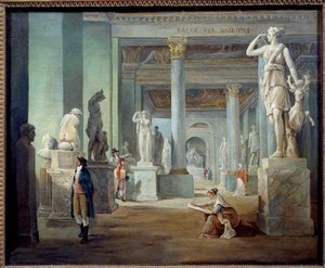 De zaal der seizoenen in het Louvre Museum. Schilderij door Hubert Robert (1733-1808) 1802. Louvre Museum, Parijs