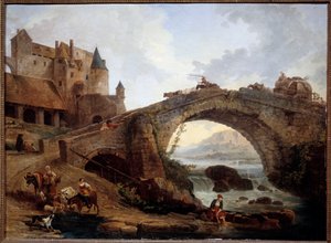 Landschap met brug door Hubert Robert