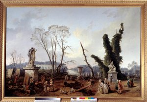Le Carpet Vert ten tijde van de bomenkap in de winter van 1774-1775 in de tuinen van Versailles (op de voorgrond, Koning Lodewijk XVI en Koningin Marie-Antoinette). Het groene tapijt wordt ook wel de koninklijke laan genoemd. Schilderij door Hubert Robert  door Hubert Robert