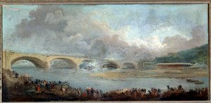 Le decintrement du pont de Neuilly le 22/09/1772 door Hubert Robert