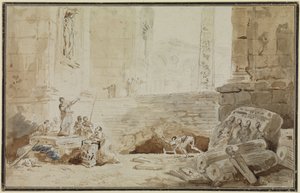 Romeins capriccio met een straatzangeres