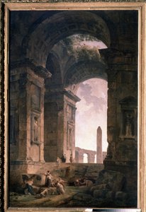 Ruïnes met een obelisk door Hubert Robert
