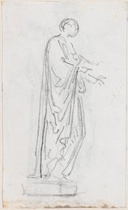 Standbeeld van een Romeinse Vrouw (Vrouwelijke Godheid?) Gezien van de Zijkant [verso] door Hubert Robert