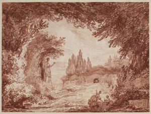 Terras in een Italiaanse tuin, ca. 1760 door Hubert Robert