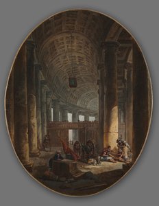 De zuilengang van Sint-Pieter, Rome, tijdens het conclaaf, ca. 1769