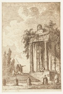 Trap met de vier grenspalen door Hubert Robert