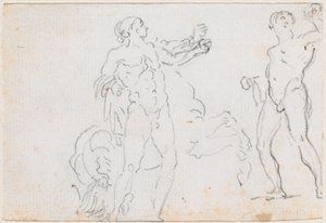 Twee Studies van het Standbeeld van Alexander en Bucephalus [verso] door Hubert Robert
