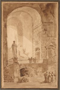Gewelfde trap, ca. 1770-1779 door Hubert Robert