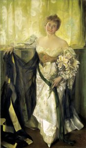 Alice Barney in witte satijn