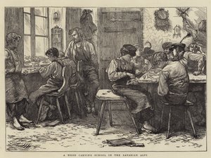 Een houtsnijdersschool in de Beierse Alpen door Hubert von Herkomer