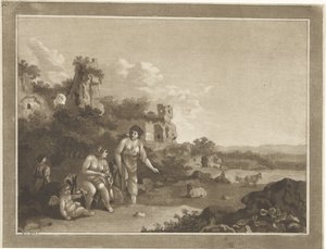 Landschap met nimfen door Hubertus van Hove