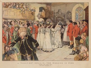 Een Tally-Ho idylle: de bruiloft in roze (kleurenlitho) door Hugh Thomson