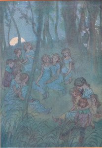 En nachtelijke weidefeeën, kijk je zingen, illustratie uit De Vrolijke Vrouwtjes van Windsor, 1910