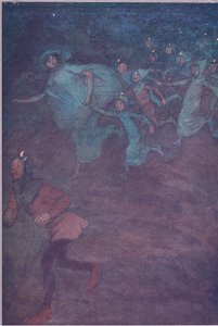 Enter Sir Hugh Evans, Anne Page en de anderen, illustratie uit The Merry Wives of Windsor, 1910 door Hugh Thomson