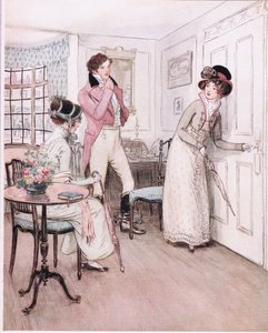 Miss Henrietta en Miss Fanny, aangemoedigd door deze sympathie, naderen de deur van de interessante slaapkamer door Hugh Thomson