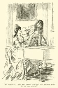 Mr. Esmond... had verzen voor haar geschreven, die zij aan het klavecimbel had gezongen (gravure) door Hugh Thomson